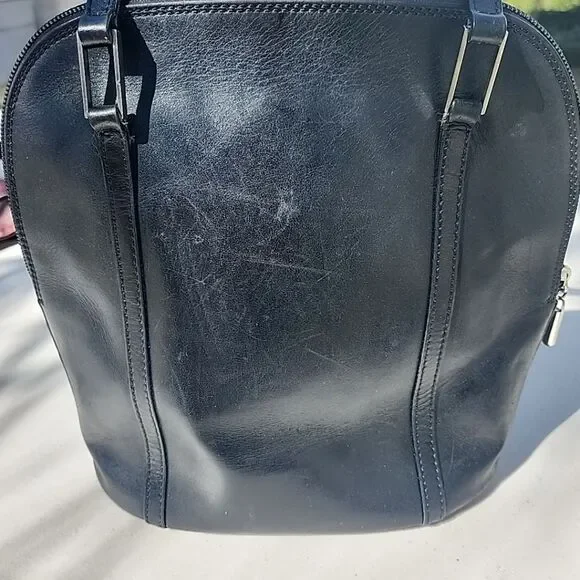 Vintage Saks 5th Ave Genuine Leather Black Bucket Structured Shoulder Bag Purse - Picture 2 of 13